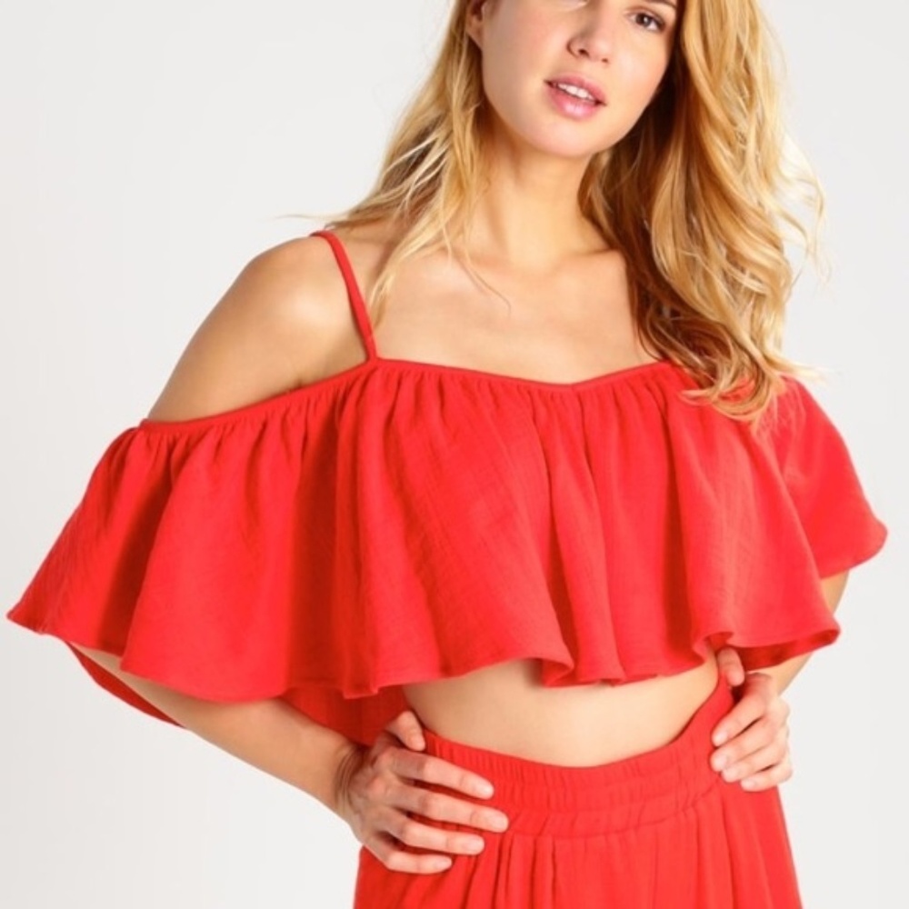 Mara Hoffman Red Poppy Cold Shoulder Crop Top